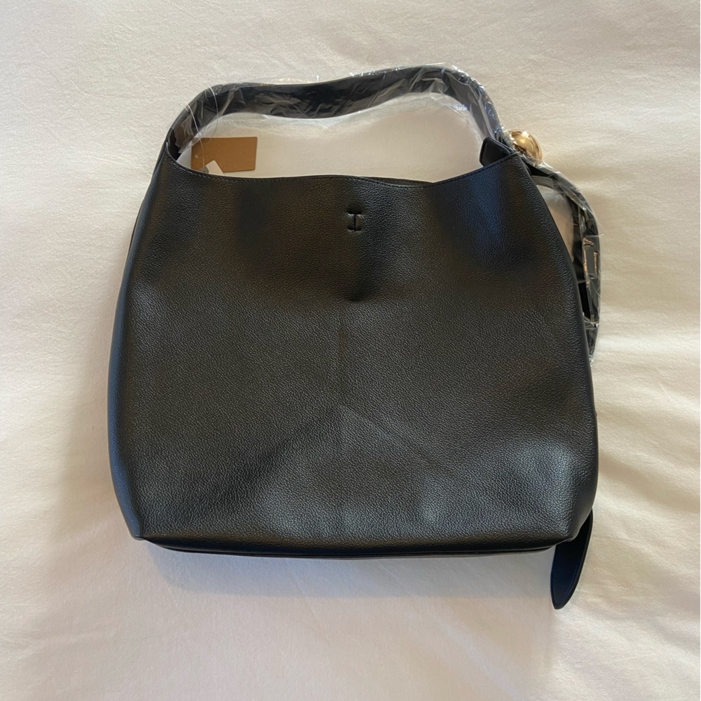 NWT Anthropologie Black Leather Tote Bag - Picture 3 of 7